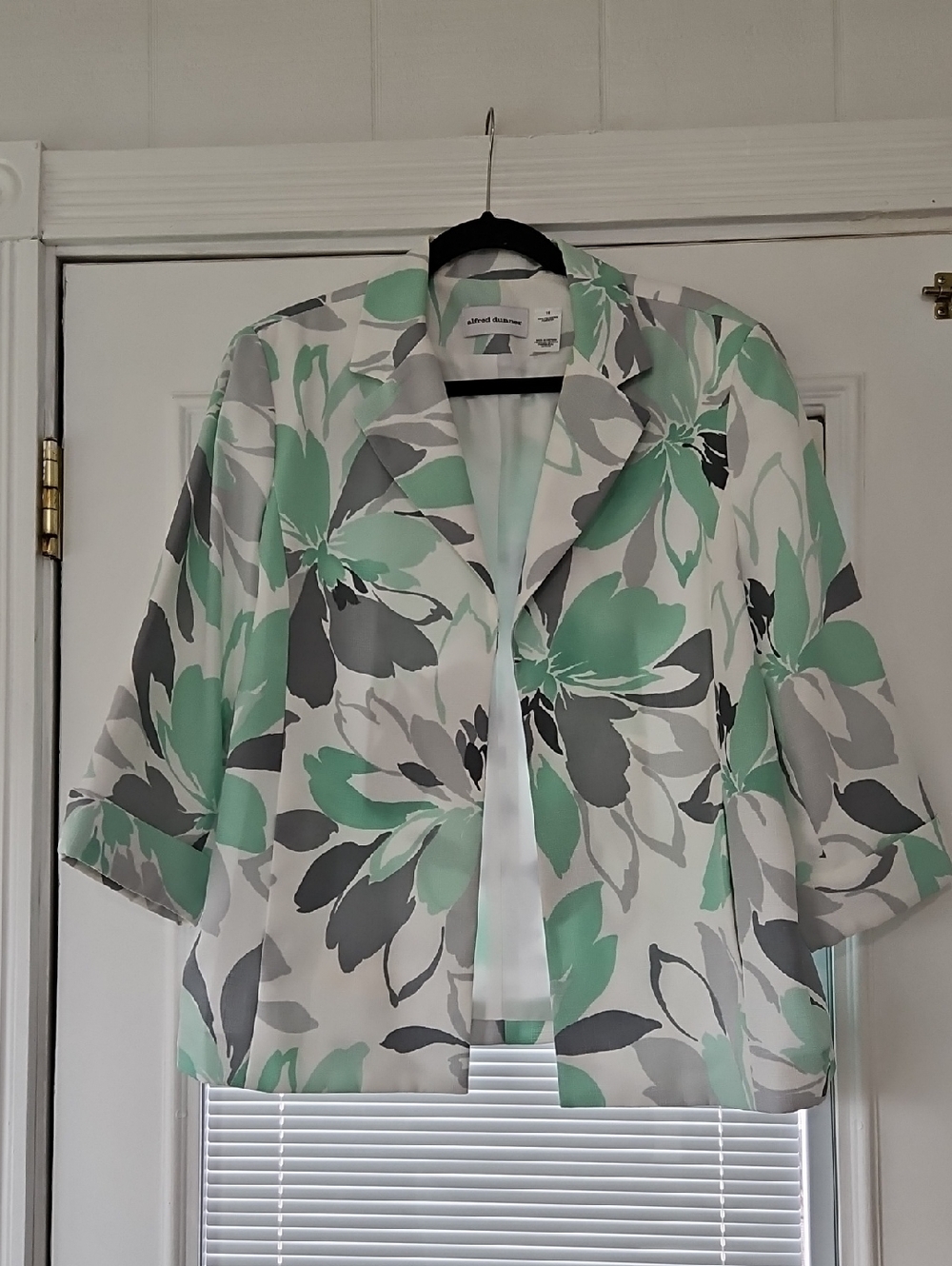 Alfred Dunner Mint, Gray & White Floral Open-Front Jacket